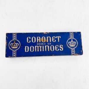 VTG MCM Coronet Double Six Wooden Dominoes in Factory Box